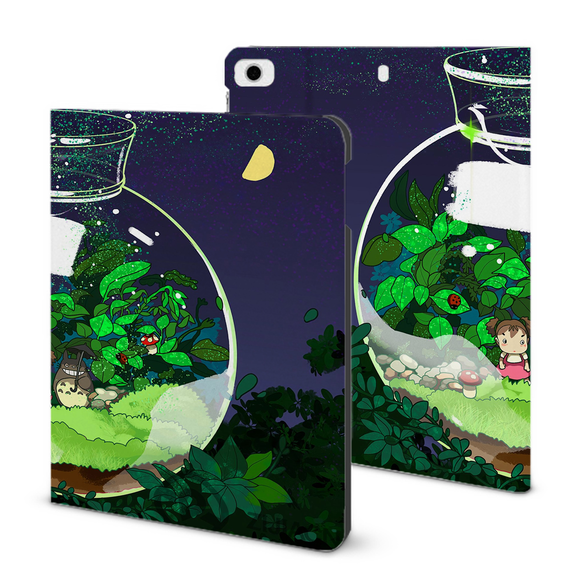 （画像用） となりのトトロ 草壁メイ 草壁サツキ My Neighbor Totoro Satsuki Kusakabe Mei Kusakabe IPad ケース ブック型 PUレザー TPU 耐衝撃 軽量 薄型 ペン収納なし 全面保護 IPad 各モデル対応